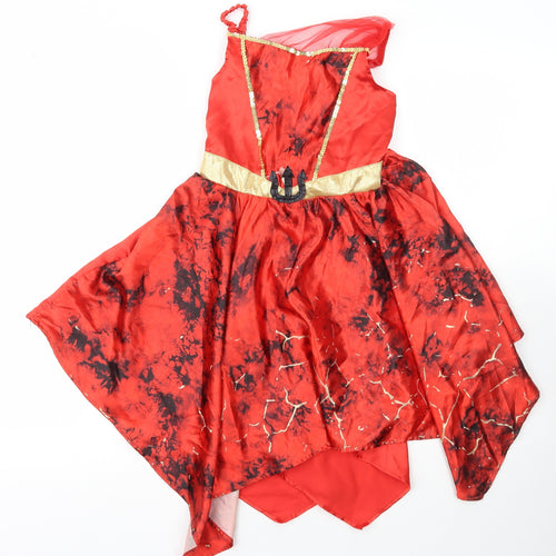 Morrisons Girls Red  Polyester Ball Gown  Size 5-6 Years  Off the Shoulder Pullover - Halloween Devil Fancy Dress