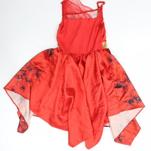 Morrisons Girls Red  Polyester Ball Gown  Size 5-6 Years  Off the Shoulder Pullover - Halloween Devil Fancy Dress