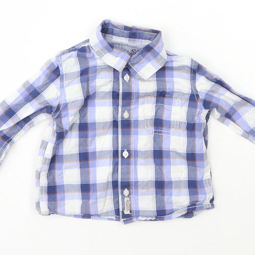 Matoral Boys Blue Check Cotton Basic Button-Up Size 6-9 Months Collared Button