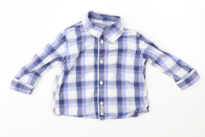 Matoral Boys Blue Check Cotton Basic Button-Up Size 6-9 Months Collared Button