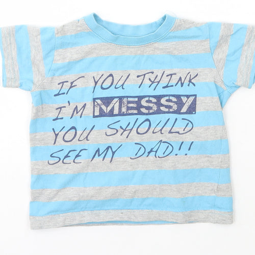 Matalan Boys Blue Striped Cotton Basic T-Shirt Size 9-12 Months Crew Neck Pullover - Dad Daddy
