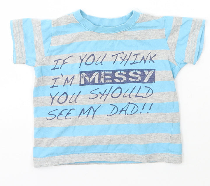 Matalan Boys Blue Striped Cotton Basic T-Shirt Size 9-12 Months Crew Neck Pullover - Dad Daddy