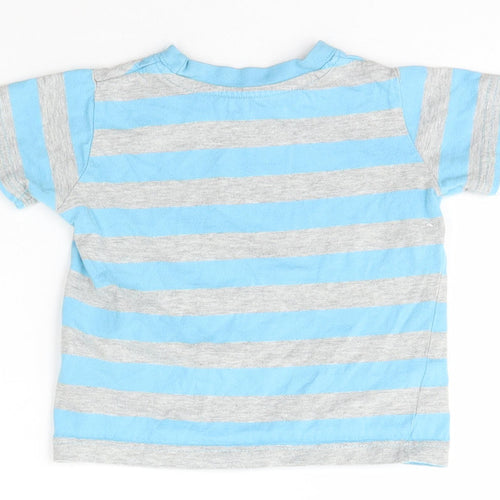 Matalan Boys Blue Striped Cotton Basic T-Shirt Size 9-12 Months Crew Neck Pullover - Dad Daddy