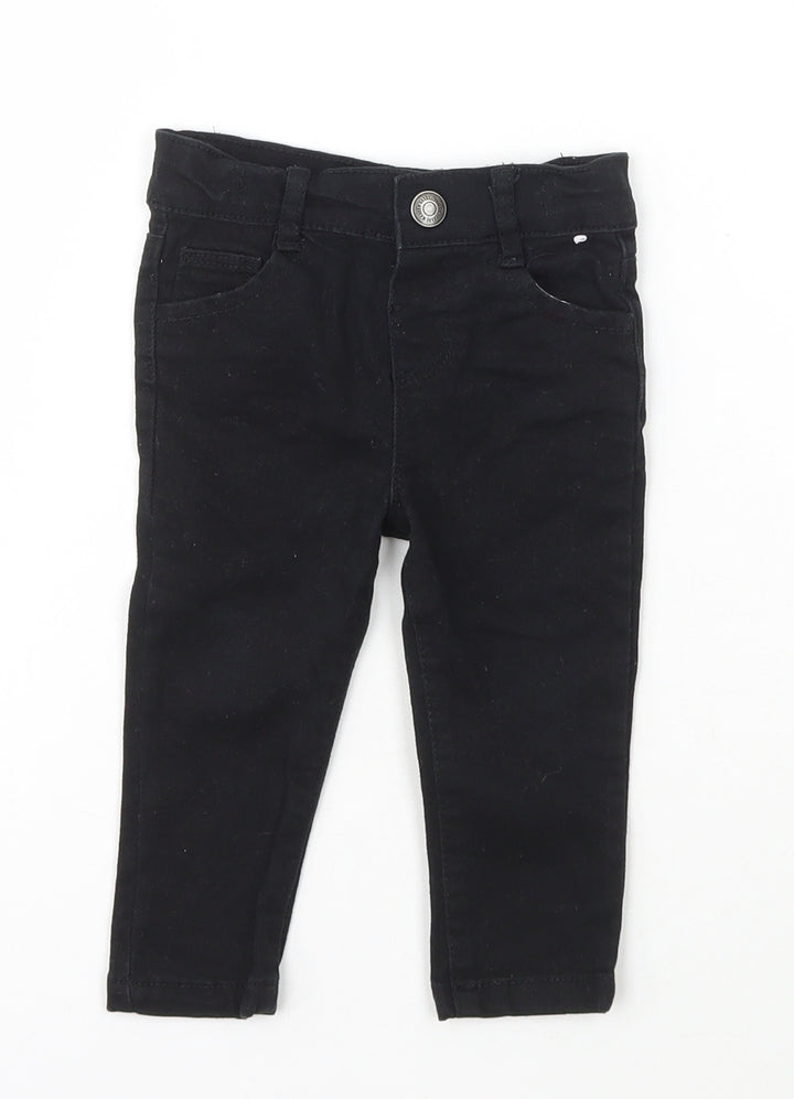 Denim & Co. Girls Black  Cotton Jogger Jeans Size 6-9 Months  Snap
