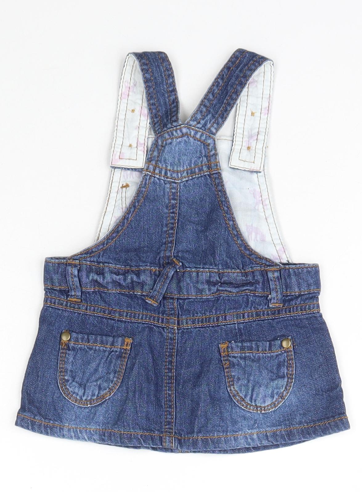 F&F Girls Blue  Cotton Dungaree One-Piece Size 0-3 Months  Button