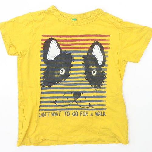 United Colors of Benetton Girls Yellow  Cotton Basic T-Shirt Size 2 Years Crew Neck Pullover