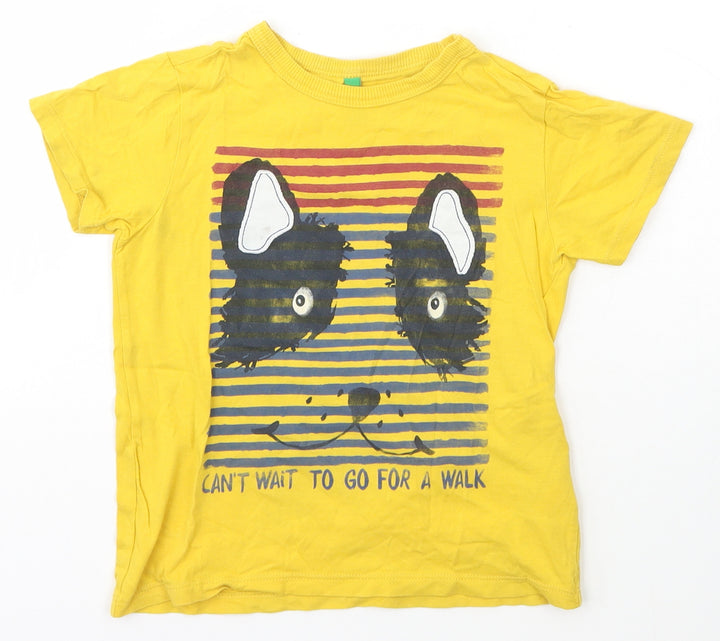 United Colors of Benetton Girls Yellow  Cotton Basic T-Shirt Size 2 Years Crew Neck Pullover