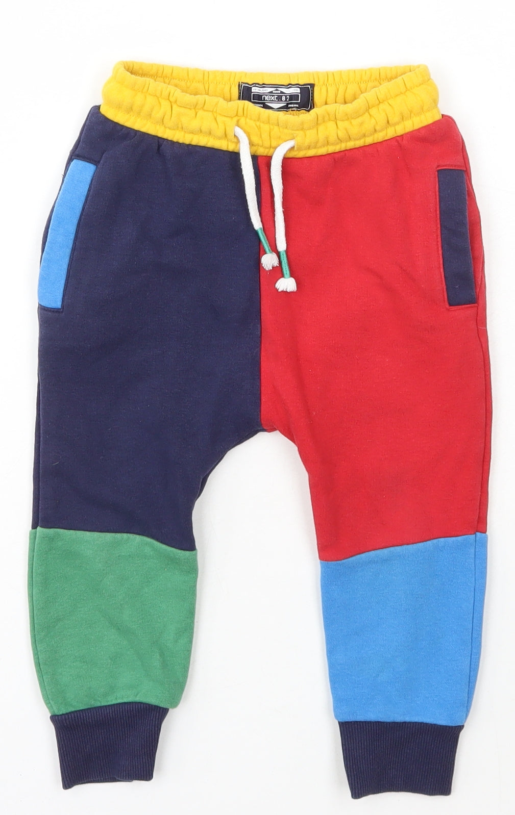 NEXT Girls Multicoloured Colourblock Cotton Jogger Trousers Size 2 Years  Regular Tie