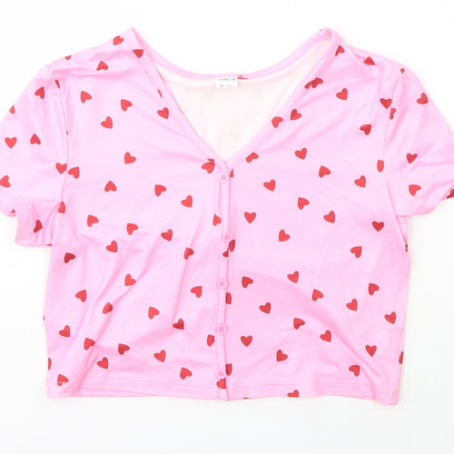 SheIn Girls Pink Scoop Neck Geometric Polyester Cardigan Jumper Size 11-12 Years  Button
