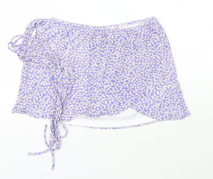 Pull&Bear Womens Purple Floral Polyester Wrap Skirt Size XS Magnetic