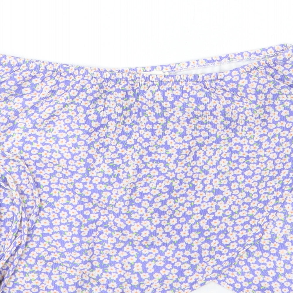 Pull&Bear Womens Purple Floral Polyester Wrap Skirt Size XS   Magnetic
