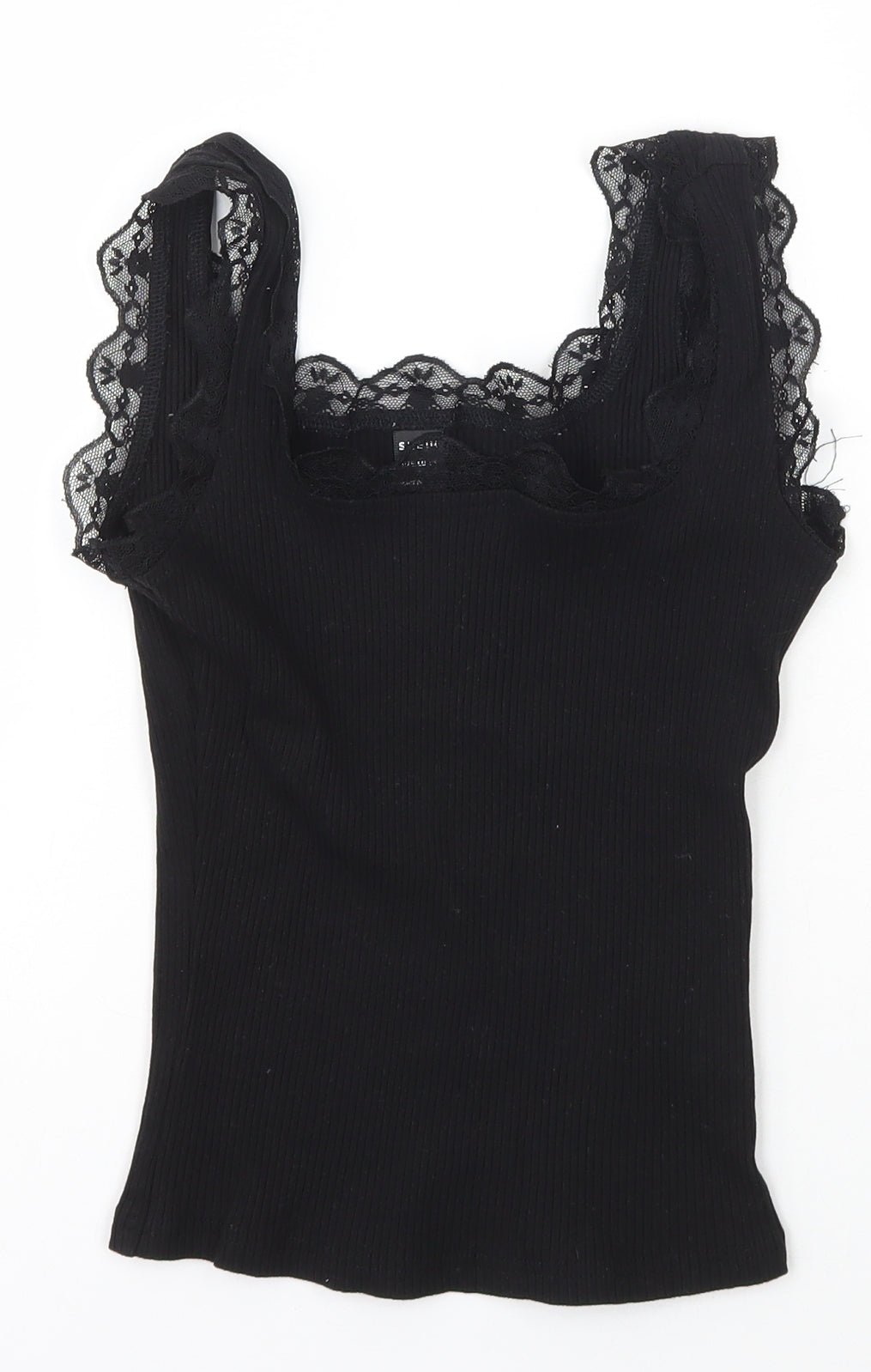 SheIn Womens Black  Cotton Basic T-Shirt Size XS Scoop Neck - Lace