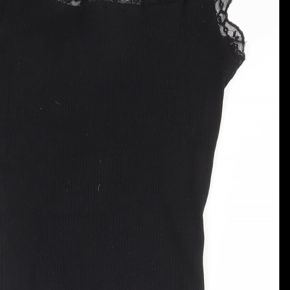 SheIn Womens Black  Cotton Basic T-Shirt Size XS Scoop Neck - Lace