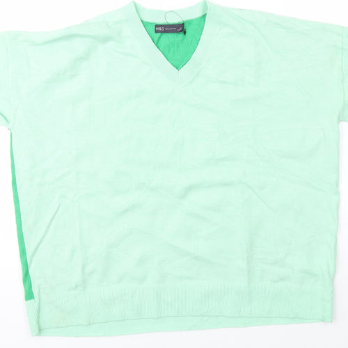 Marks and Spencer Womens Green V-Neck  Viscose Pullover Jumper Size 16