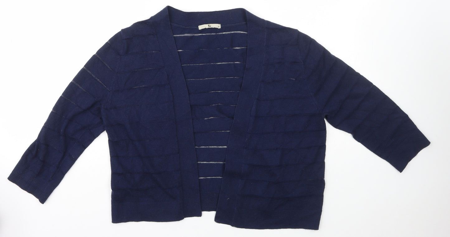 TU Womens Blue Collared Striped Cotton Cardigan Jumper Size 10