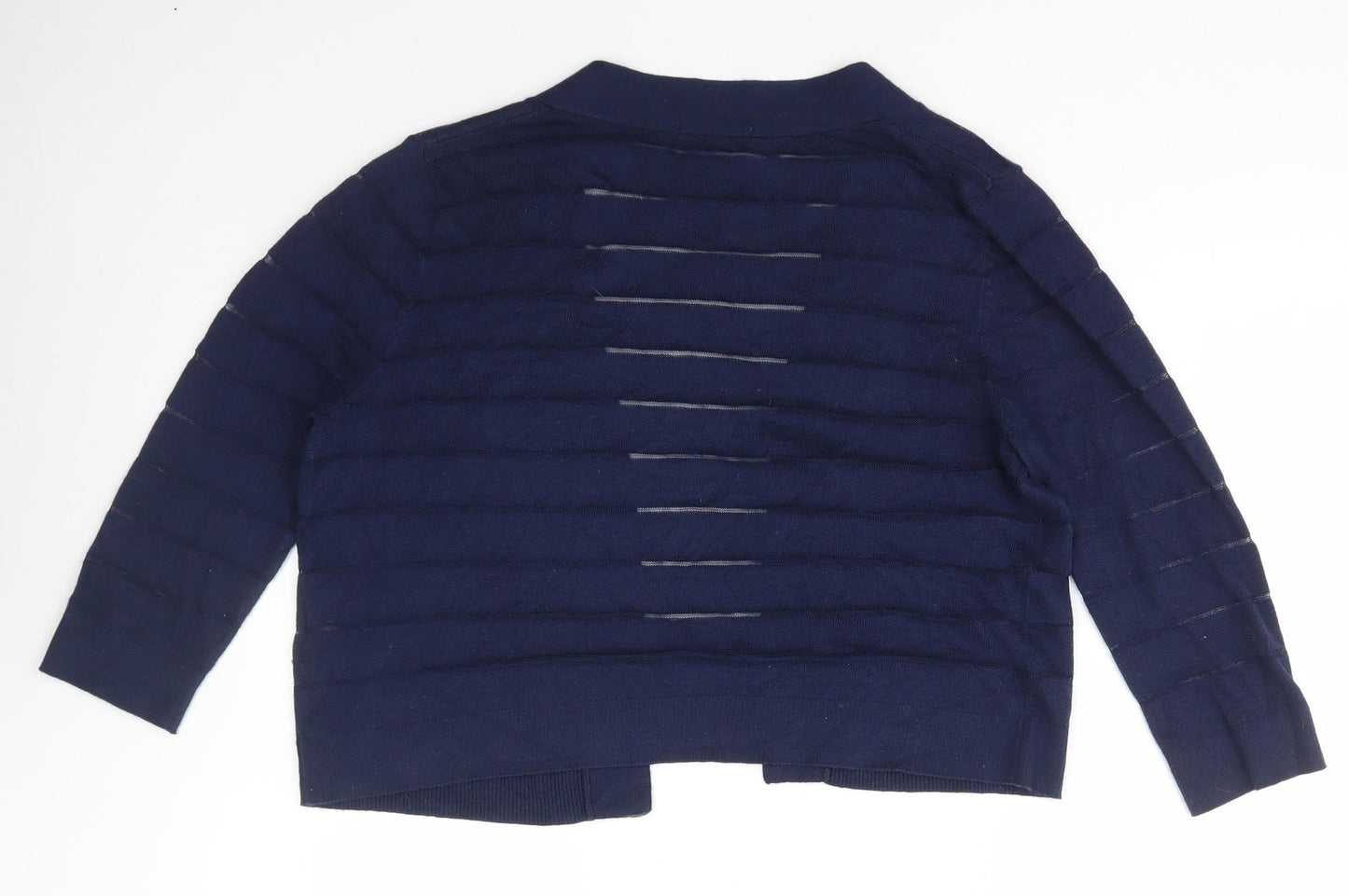 TU Womens Blue Collared Striped Cotton Cardigan Jumper Size 10