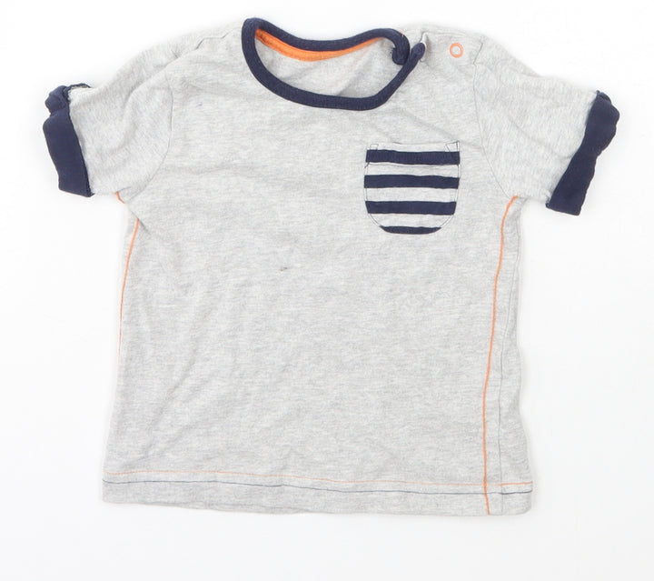 George Boys Grey Cotton Basic T-Shirt Size 12 Months Crew Neck Snap