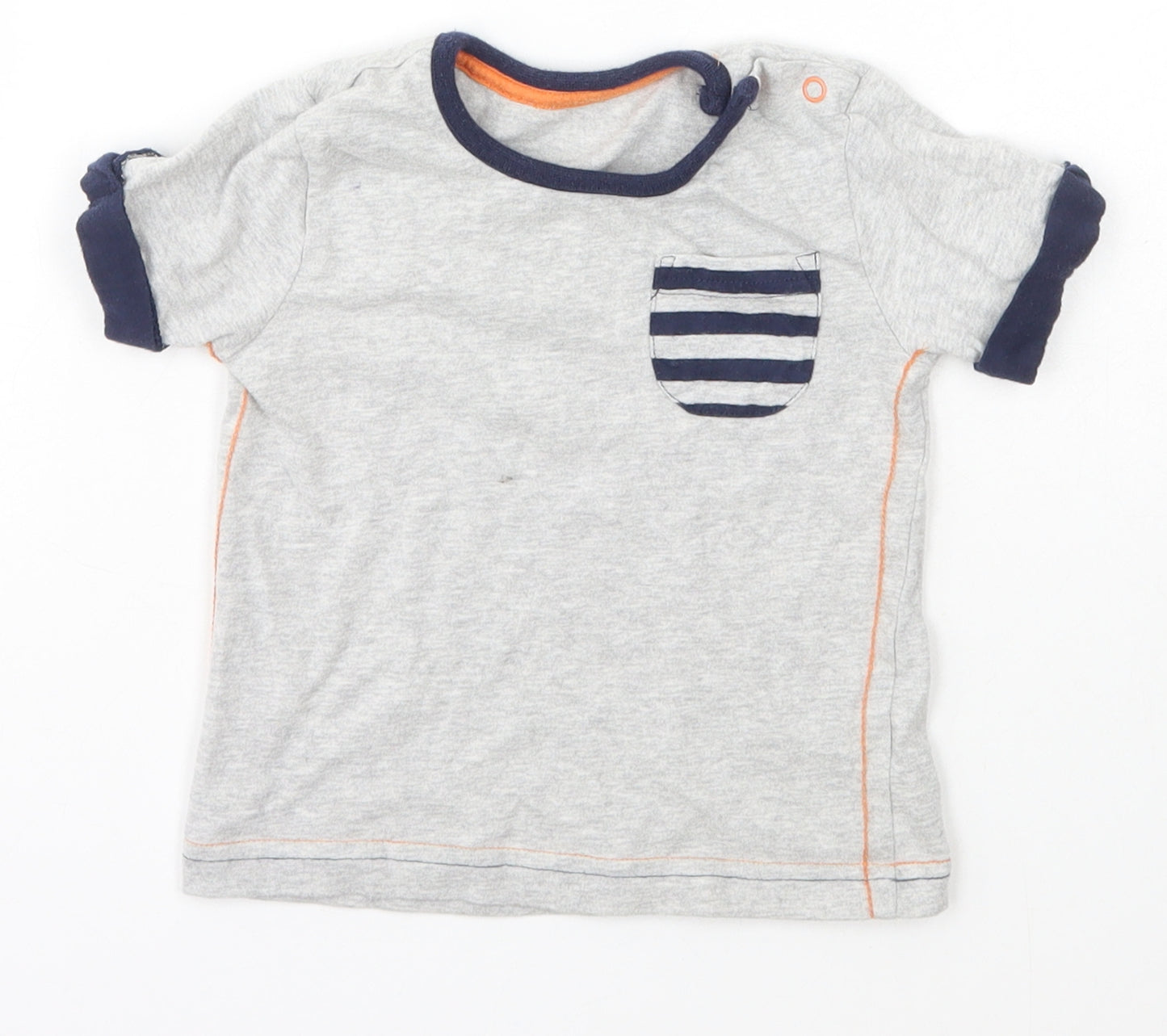 George Boys Grey  Cotton Basic T-Shirt Size 12 Months Crew Neck Snap