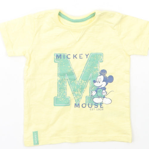 George Boys Yellow  Cotton Basic T-Shirt Size 12 Months Crew Neck Snap - Mickey Mouse Disney