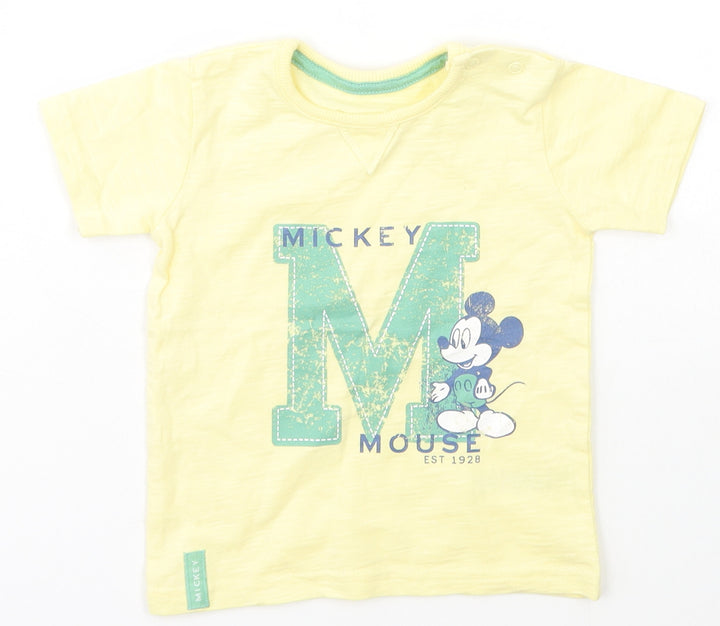 George Boys Yellow Cotton Basic T-Shirt Size 12 Months Crew Neck Snap - Mickey Mouse Disney