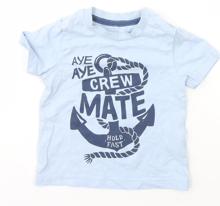 George Boys Blue Cotton Basic T-Shirt Size 12 Months Crew Neck Pullover