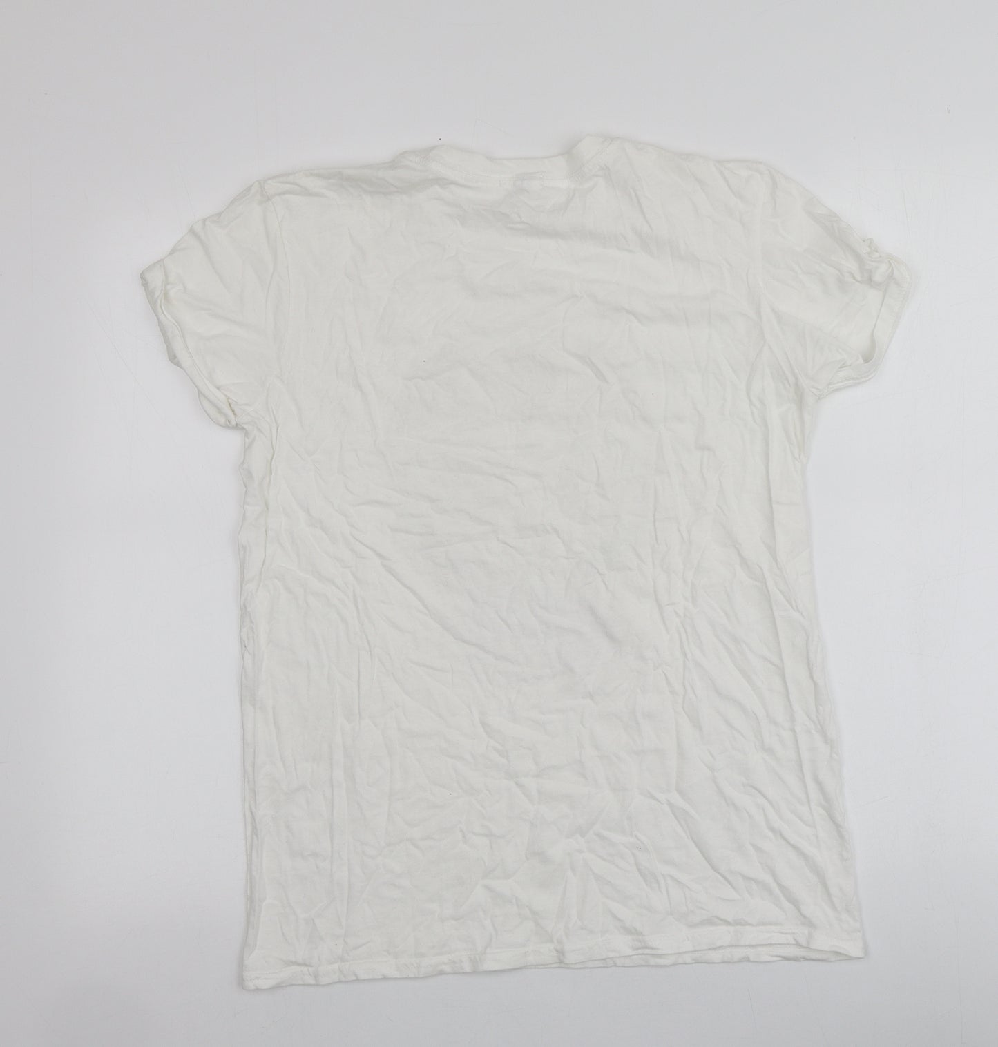 River Island Womens Ivory Geometric 100% Cotton Basic T-Shirt Size 10 Round Neck