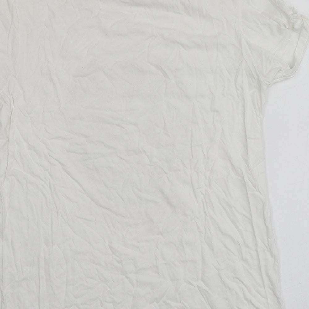 River Island Womens Ivory Geometric 100% Cotton Basic T-Shirt Size 10 Round Neck
