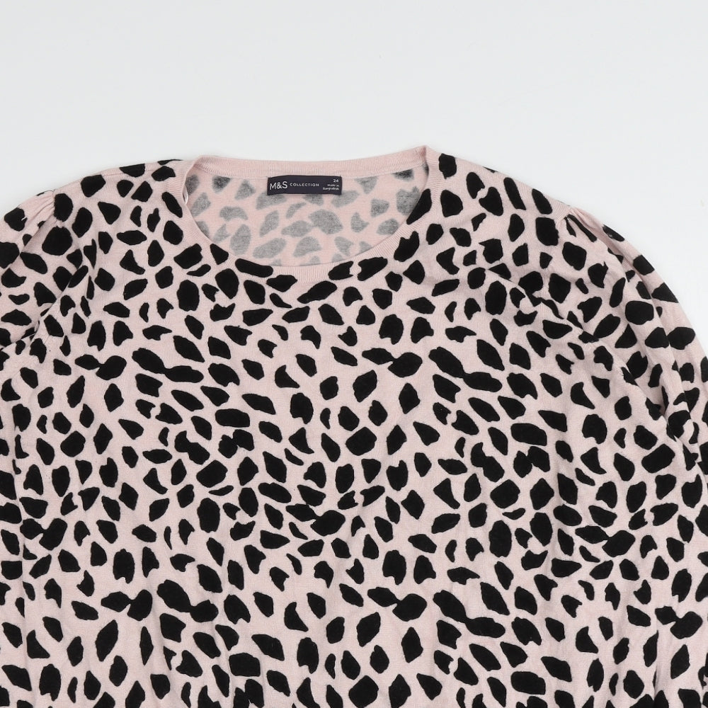 M&S Womens Pink Round Neck Animal Print Viscose Pullover Jumper Size 24