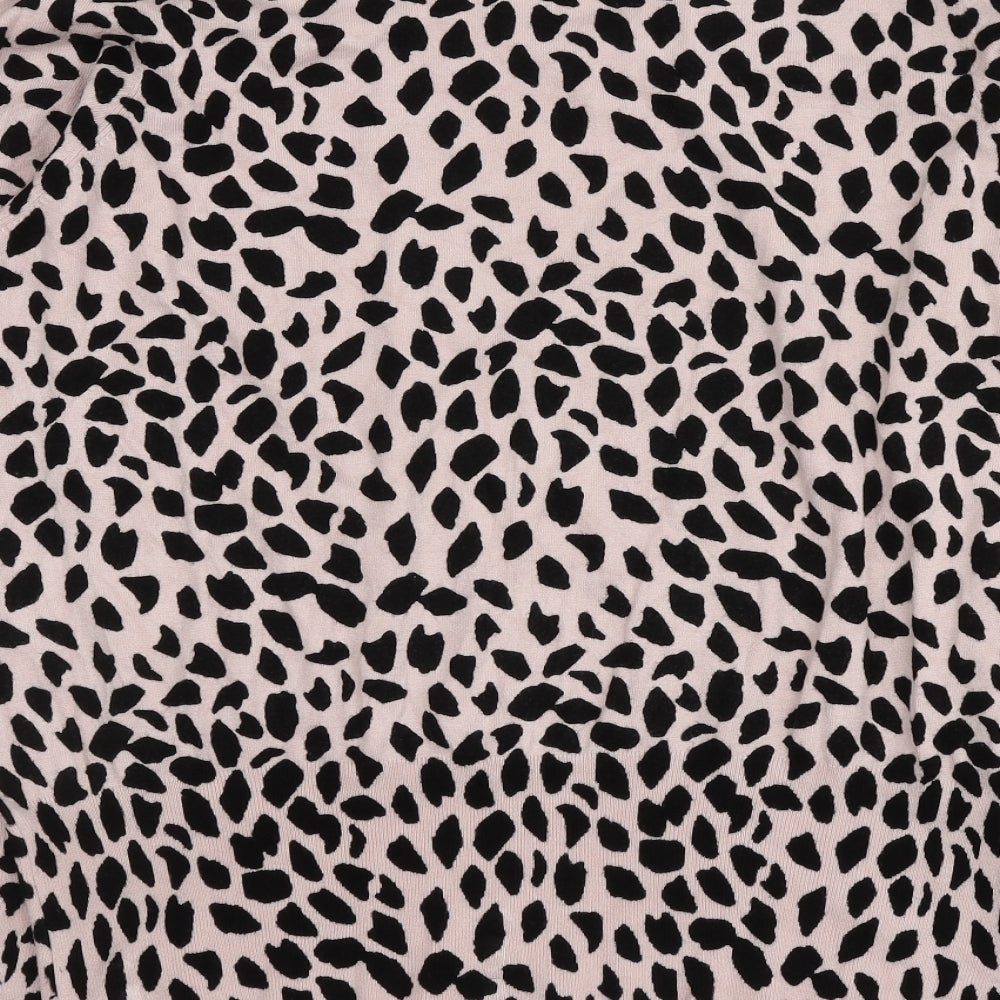 M&S Womens Pink Round Neck Animal Print Viscose Pullover Jumper Size 24