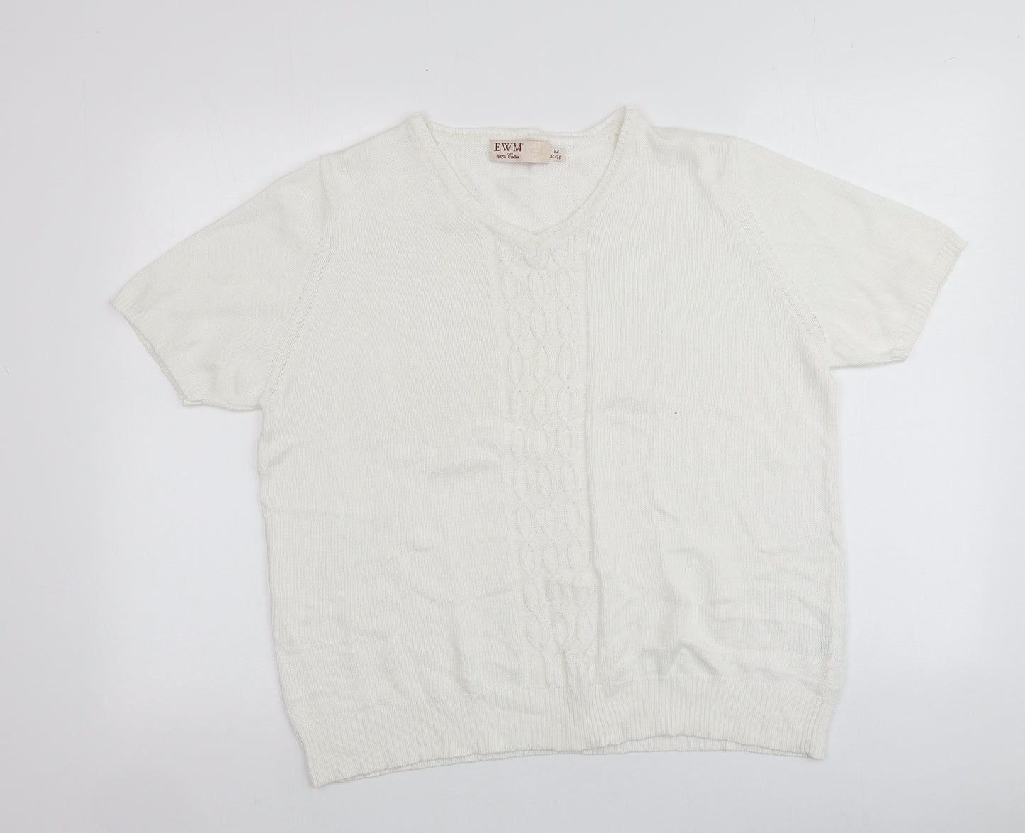 EWM Womens Ivory Round Neck  100% Cotton Pullover Jumper Size M