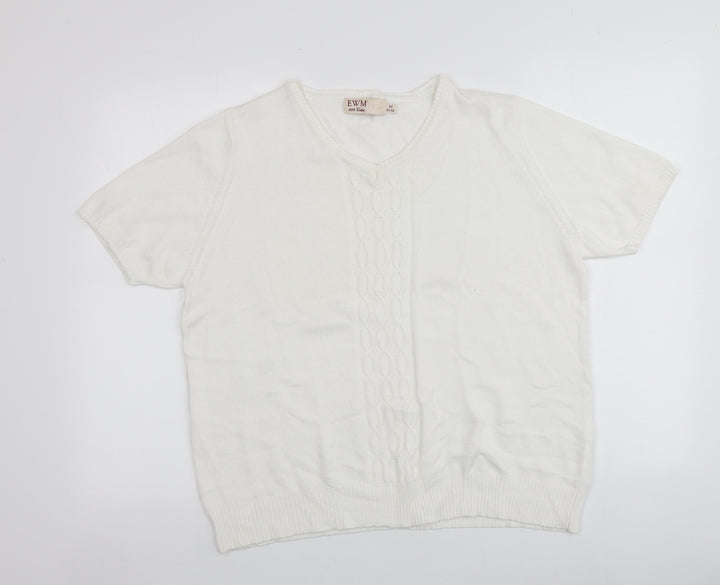 EWM Womens Ivory Round Neck  100% Cotton Pullover Jumper Size M