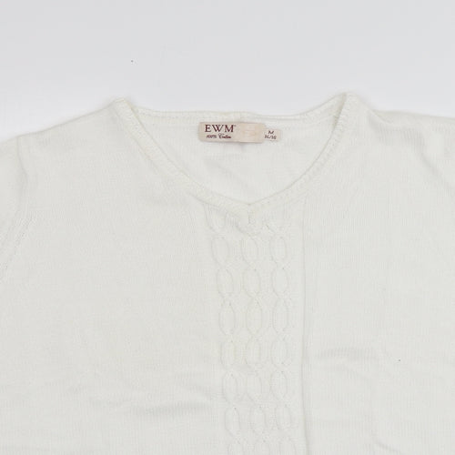 EWM Womens Ivory Round Neck  100% Cotton Pullover Jumper Size M