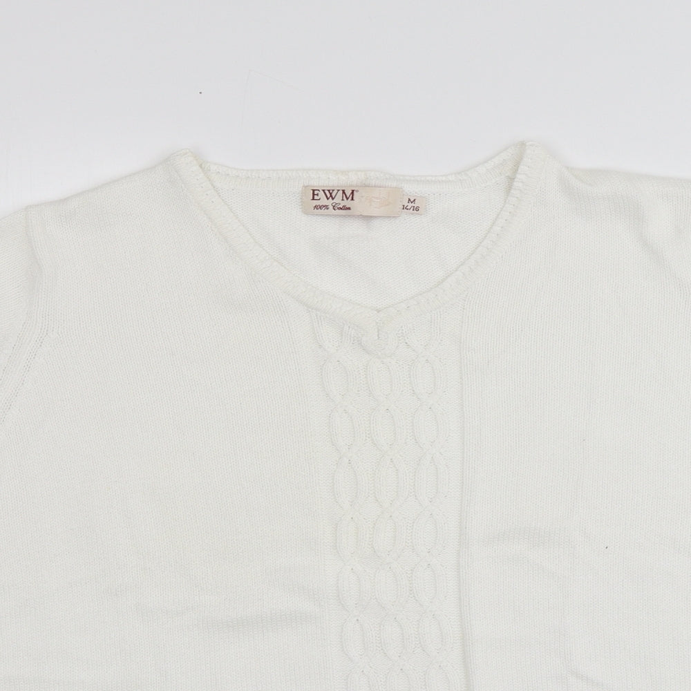 EWM Womens Ivory Round Neck  100% Cotton Pullover Jumper Size M