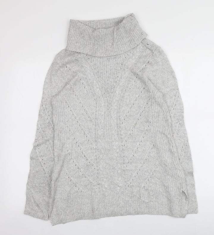 White House Black Market Womens Grey Roll Neck  Nylon Pullover Jumper Size S