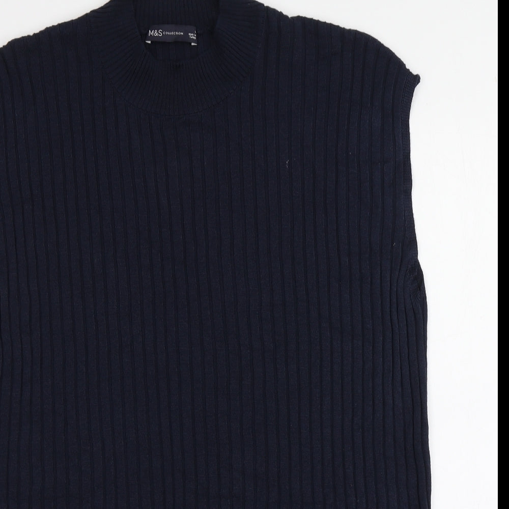 M&S Womens Blue Boat Neck  Viscose Vest Jumper Size L