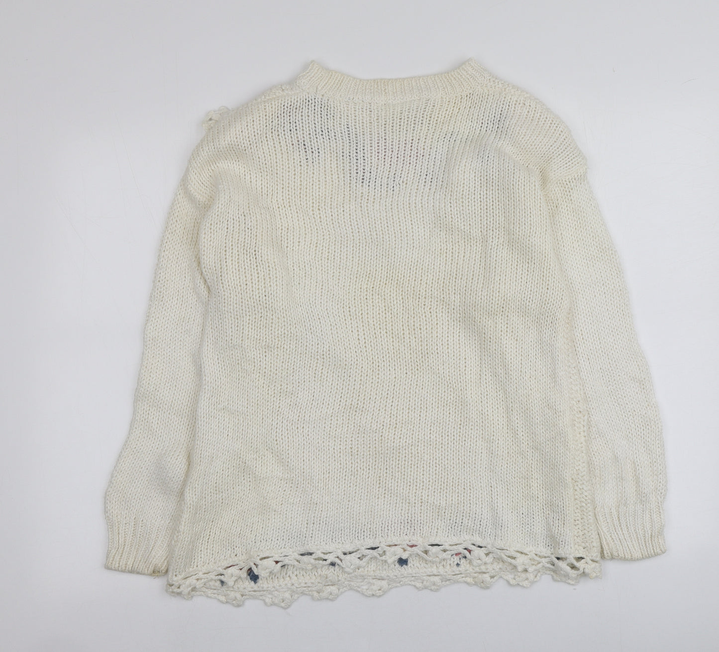 Michelle Simon Womens Ivory Round Neck Floral Ramie Pullover Jumper One Size