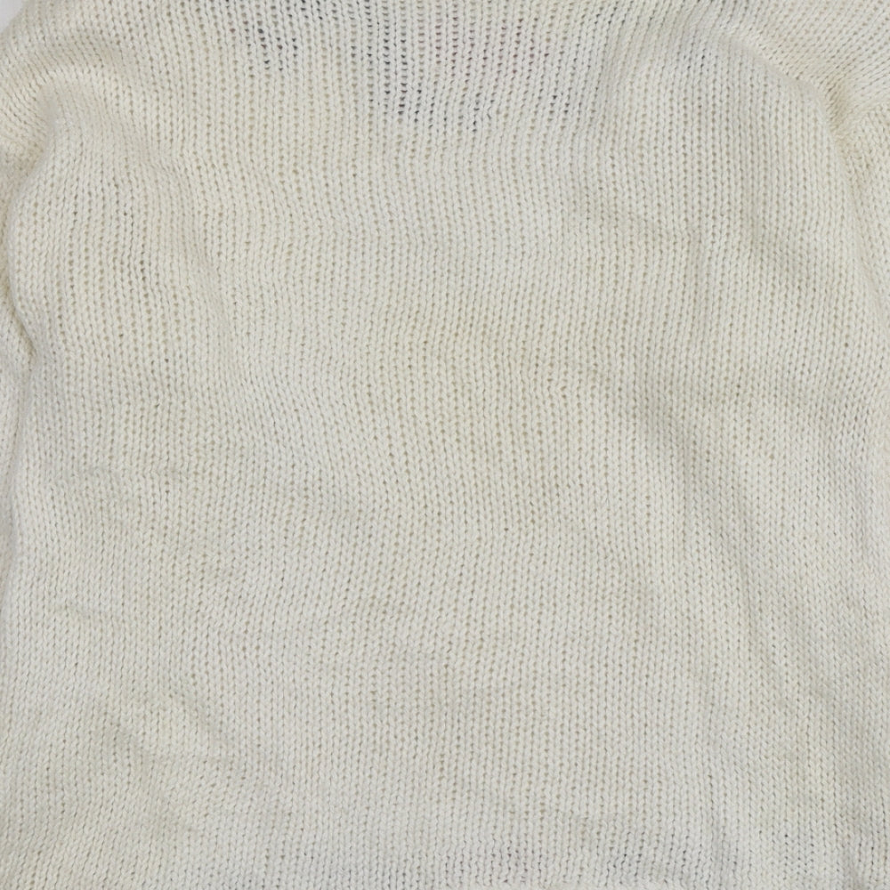 Michelle Simon Womens Ivory Round Neck Floral Ramie Pullover Jumper One Size