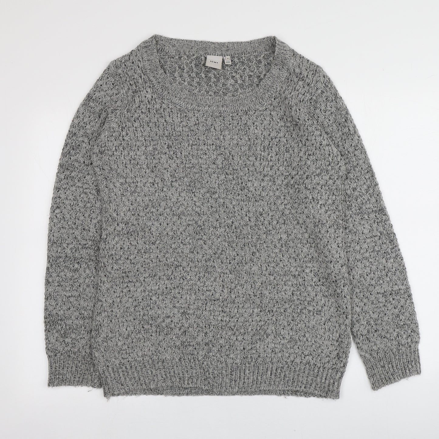ICHI Womens Grey Round Neck  Acrylic Pullover Jumper Size M