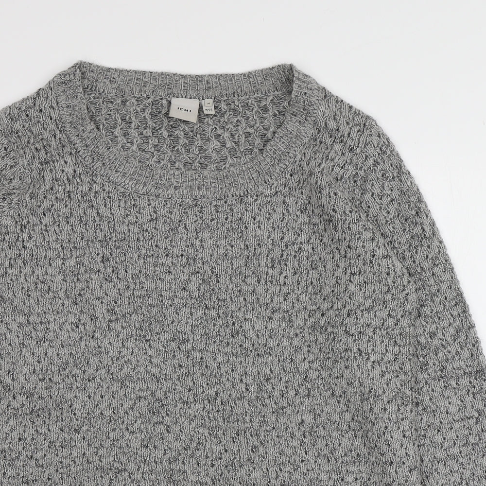 ICHI Womens Grey Round Neck  Acrylic Pullover Jumper Size M