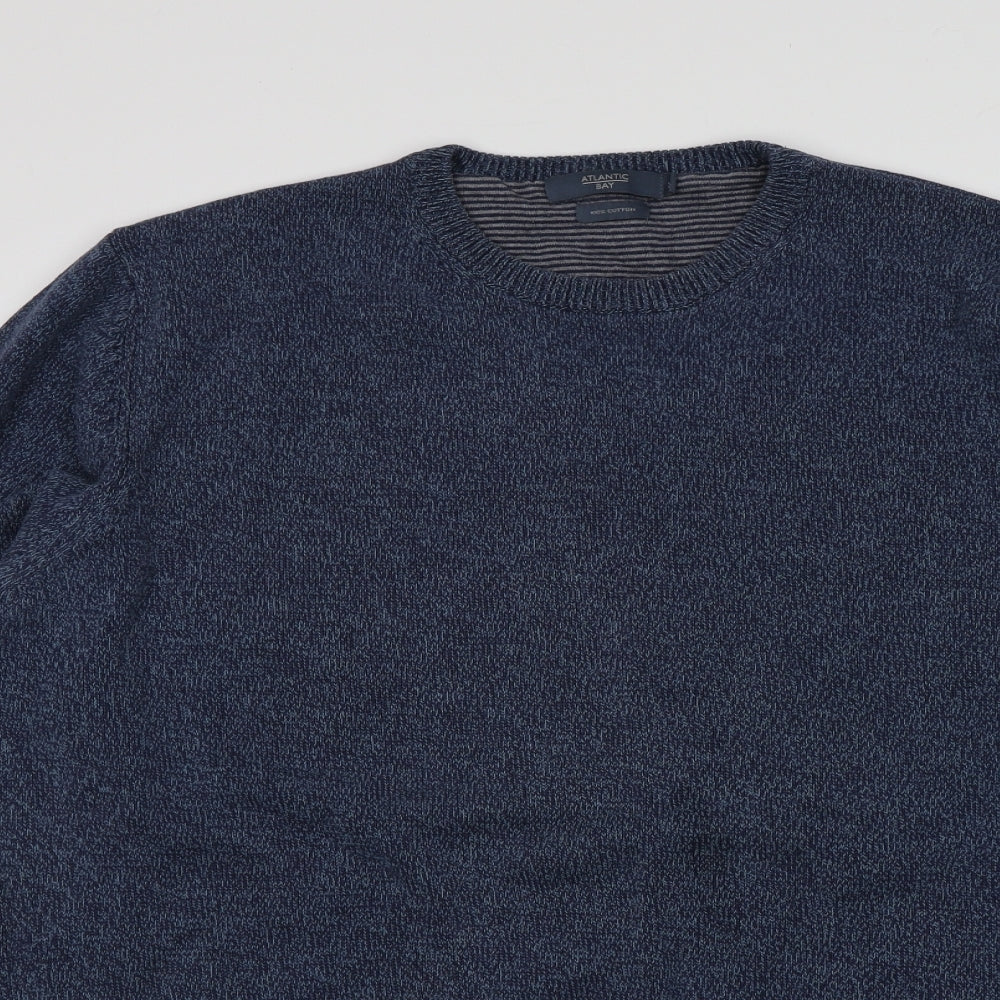 Atlantic Mens Blue Round Neck  Cotton Pullover Jumper Size XL