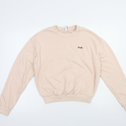 H&M Womens Pink  Cotton Pullover Sweatshirt Size S  Pullover - Smile