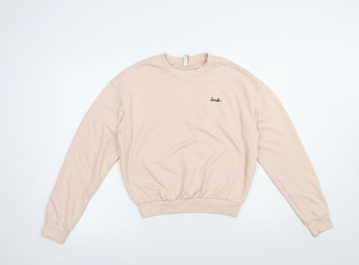 H&M Womens Pink  Cotton Pullover Sweatshirt Size S  Pullover - Smile