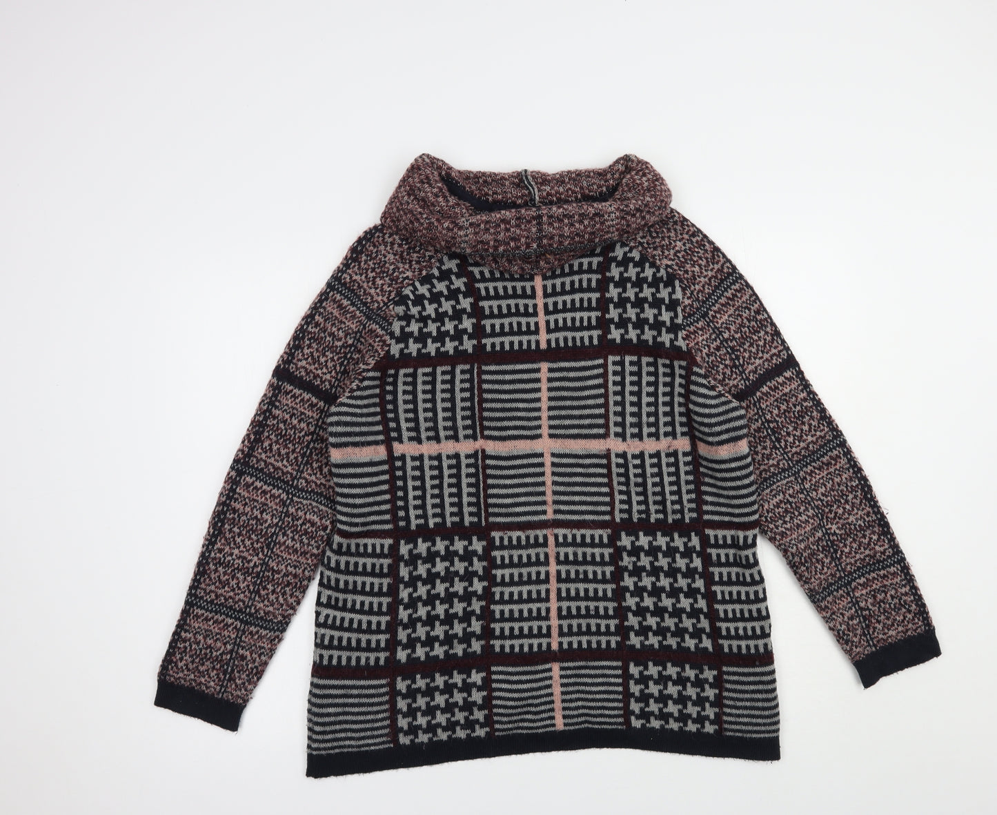Marks and Spencer Womens Purple Roll Neck Plaid Acrylic Pullover Jumper Size 16