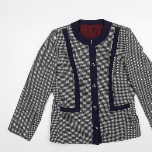 Dorene Womens Blue Geometric  Jacket Blazer Size 12  Button