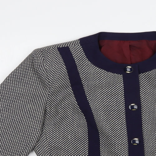 Dorene Womens Blue Geometric  Jacket Blazer Size 12  Button