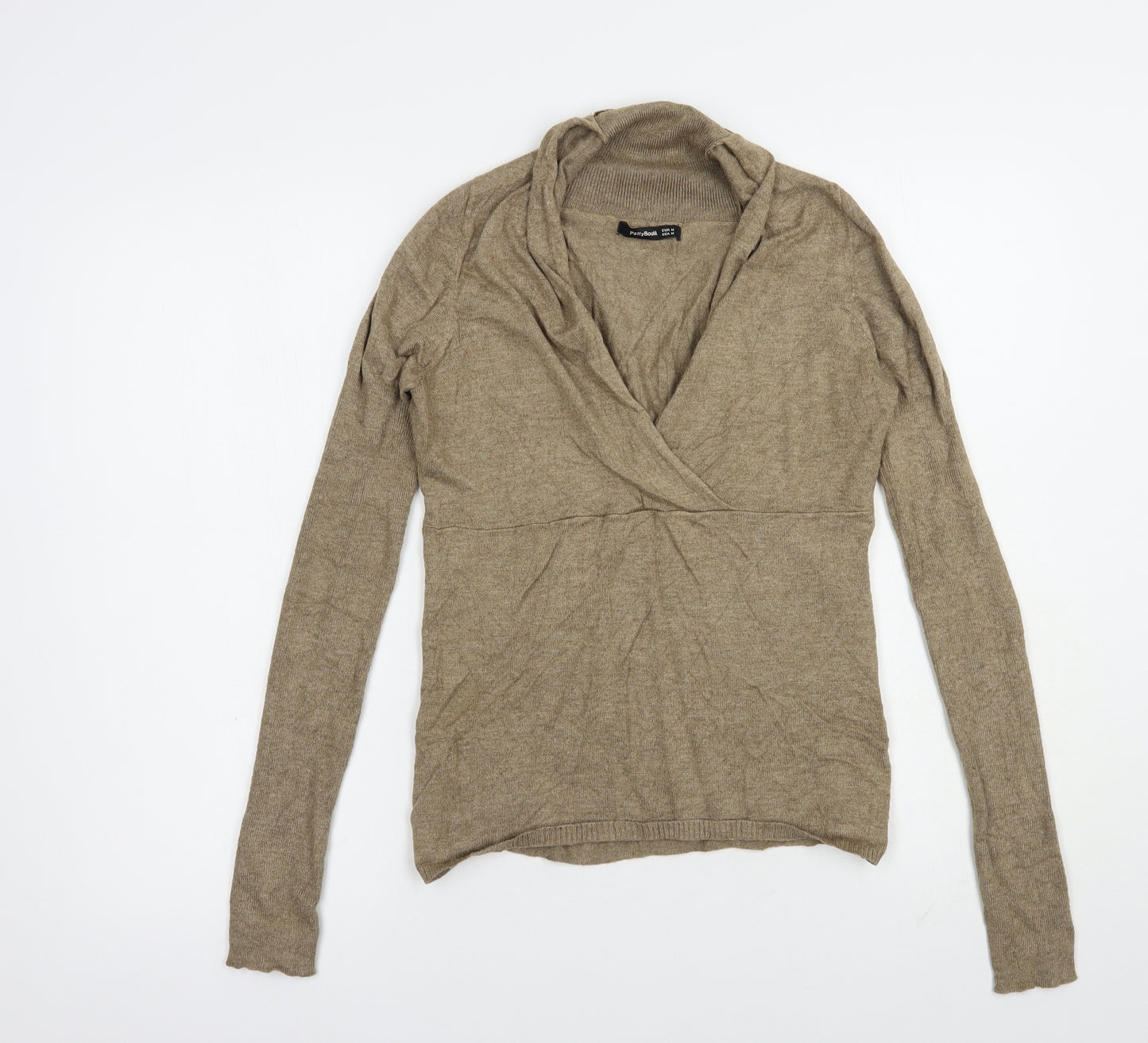 Pattyboutik Womens Beige V-Neck  Viscose Pullover Jumper Size M