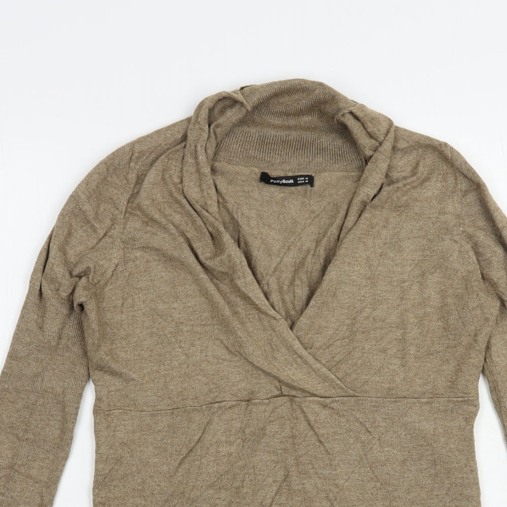 Pattyboutik Womens Beige V-Neck  Viscose Pullover Jumper Size M