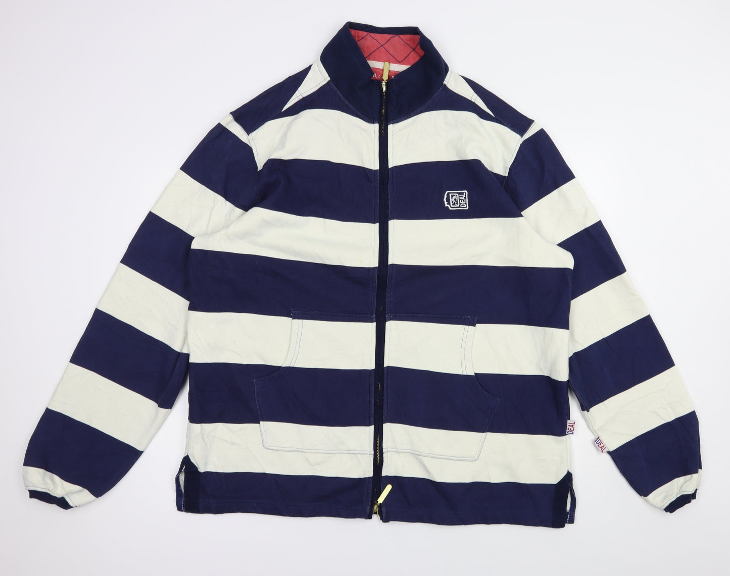 DEAL Mens Blue Striped Cotton Full Zip Sweatshirt Size 2XL