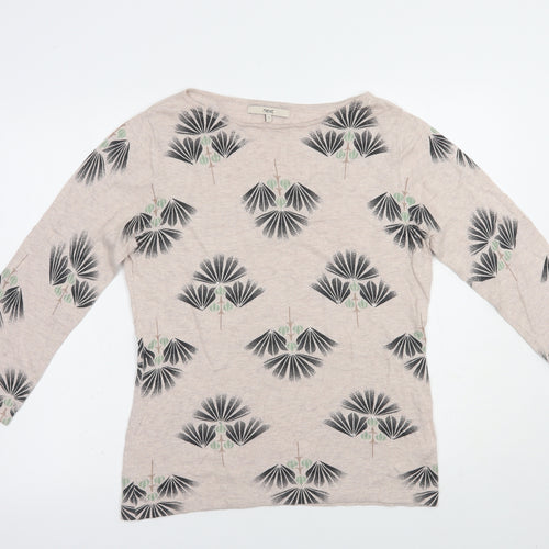 NEXT Womens Beige Boat Neck Floral Cotton Pullover Jumper Size 12