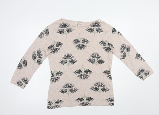 Front view of Next women’s beige boat neck floral cotton jumper, size UK 12